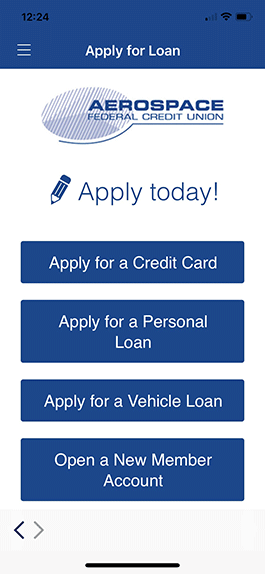 Screenshot of Loan Application in mobile banking app