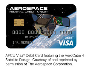 AFCU Visa Debit Card featuring the AeroCube 4 Satellite Design