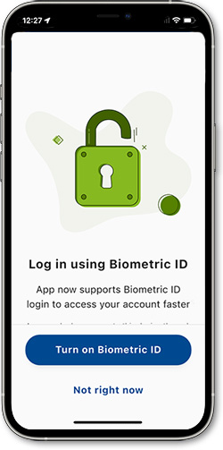 Screenshot of Biometric ID view in mobile banking app