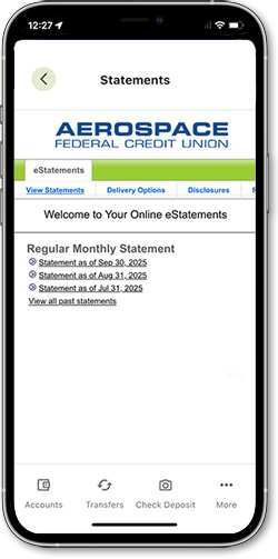 Screenshot of eStatements view in mobile banking app
