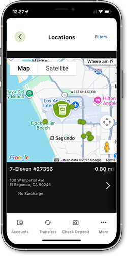 Screenshot of Locations in mobile banking app