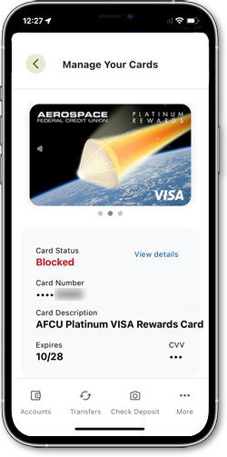 Screenshot of the card management section of the app.