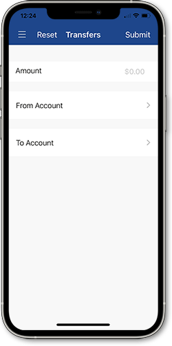 Screenshot of Transfer Funds in mobile banking app