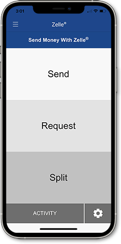 Screenshot of Zelle in mobile banking app