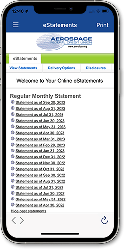 Screenshot of eStatements view in mobile banking app