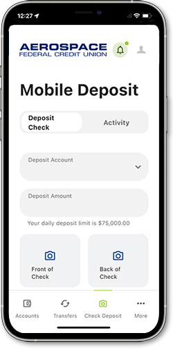 Screenshot of Mobile Deposit in mobile banking app