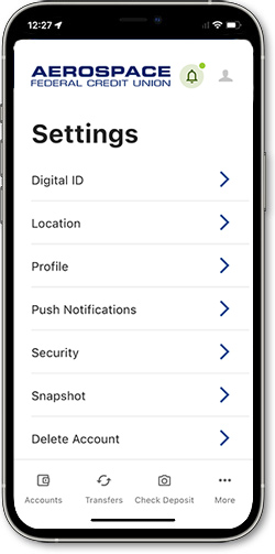 Screenshot of the settings section of the app.