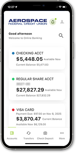 Screenshot of Accounts view in mobile banking app
