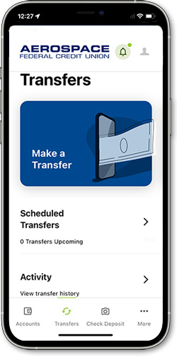 Screenshot of Transfers in mobile banking app