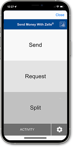 Screenshot of Zelle in mobile banking app