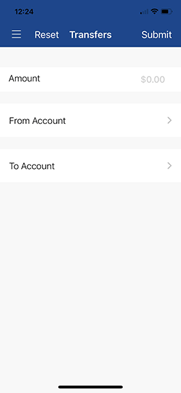 Screenshot of Transfer Funds in mobile banking app