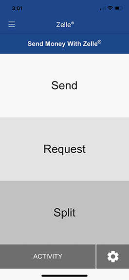Screenshot of Zelle in mobile banking app