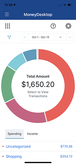 Screenshot of Money Desktop in mobile banking app